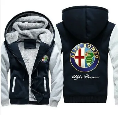 

Winter Hoodies Men Alfa Romeo Logo Jacket Thicken Warm Fleece cotton Zipper Raglan Coat Male Tracksuitsa