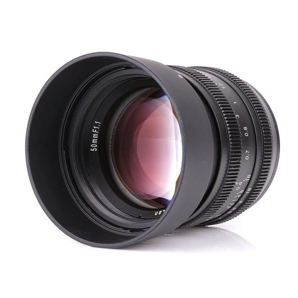 

Kamlan lens 50mm F1.1 APS-C Large Aperture Manual Focus Lens For Canon EOS-M NEX Fuji X M4/3 Cameras With lens Hood