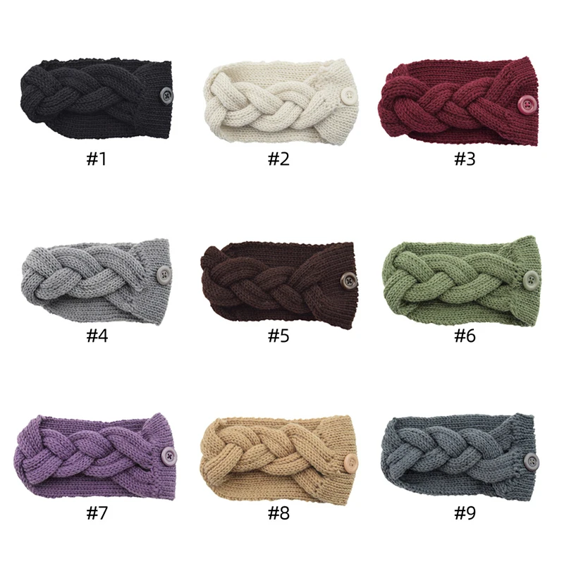 

Cross-flat Hairband Women Ear Warmer Button Elastic Hair Bands Handmade Knitted Headband Headwraps Girls Hair Accessories