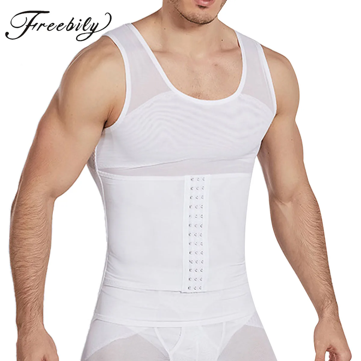 

Мужские утягивающие корректирующие рубашки, Корректирующее белье для живота, облегающее белье для похудения, гинекомастия, корсет, трениро...