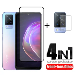4 in 1 for vivo v21 glass for vivo v21 tempered glass full protective screen protector for vivo v20 v20 se v21 v21e lens glass free global shipping