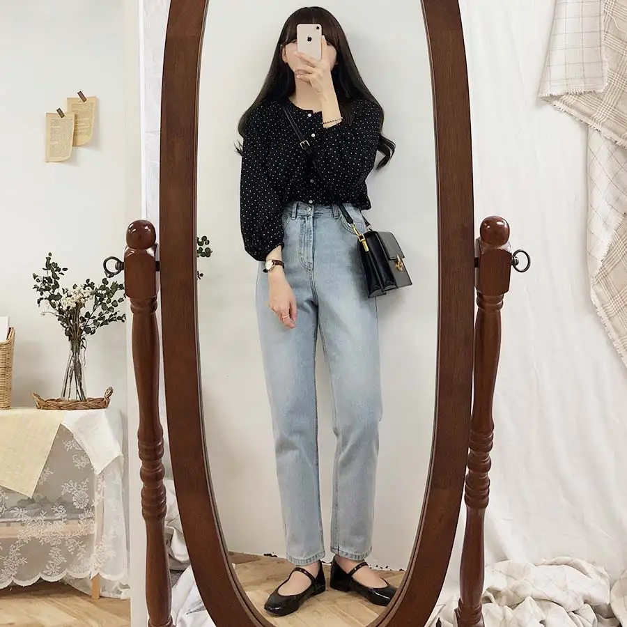 S XL, Новая Винтажная рубашка в горошек, женские топы, женские блузки с длинными рукавами для девочек, большие размеры, осенние женские блузки, femme Blusas