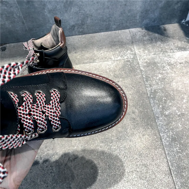 MoonMeek/2020 Новые ботильоны Ботинки из натуральной кожи на шнуровке с круглым носком