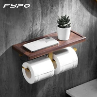 fypo black walnut toilet paper holderkitchen organiser with towel hook wall mounted rack wooden tray bathroom tissue holder