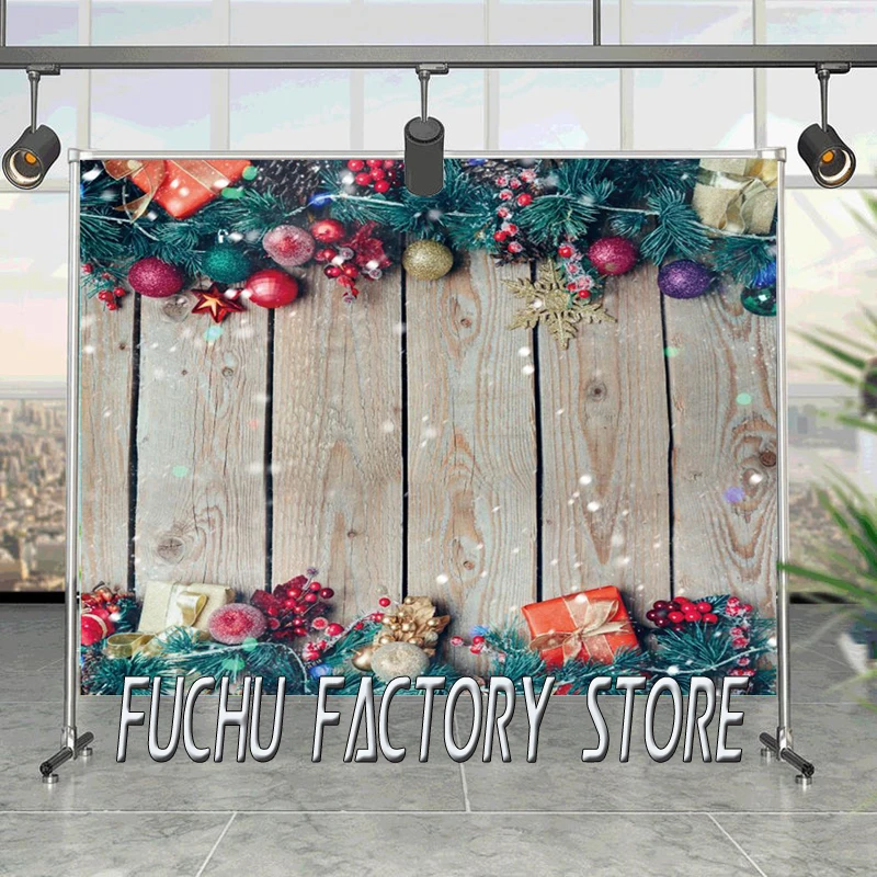 

Виниловый Рождественский фон для фотосъемки с изображением деревянного рождественского шара соснового шара подарка смешной куклы домашне...