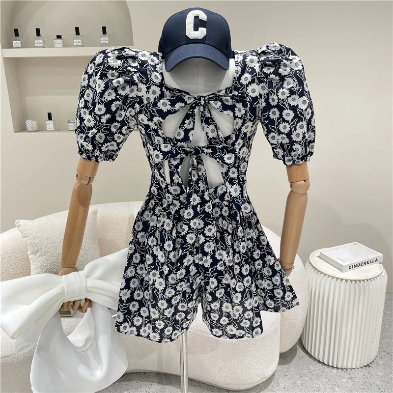 

New Women's Clothing Summer 2021 Fashion Puff sleeve A-line V-neck Chiffon Jumpsuit