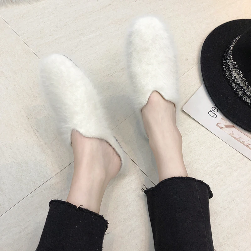 Обувь с закрытым носком Туфли без задника класса люкс из норкового меха Теплые