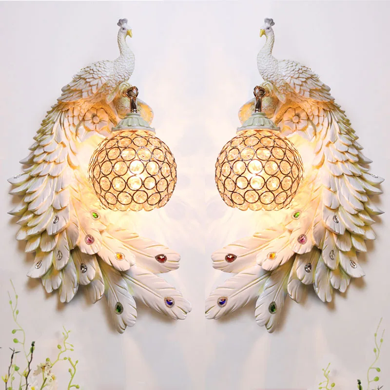 

Atmospheric Peacock Wall Lamp Modern Crystal Wall Light European Bathroom Light Bedside Lamp Hotel Lobby Living Room Wall Lamps