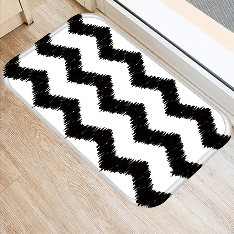 

Floor Mats Classic Black White Geometric Printed Bathroom Kitchen Carpets Doormats Mat For Living Room Anti-slip Tapete 48231