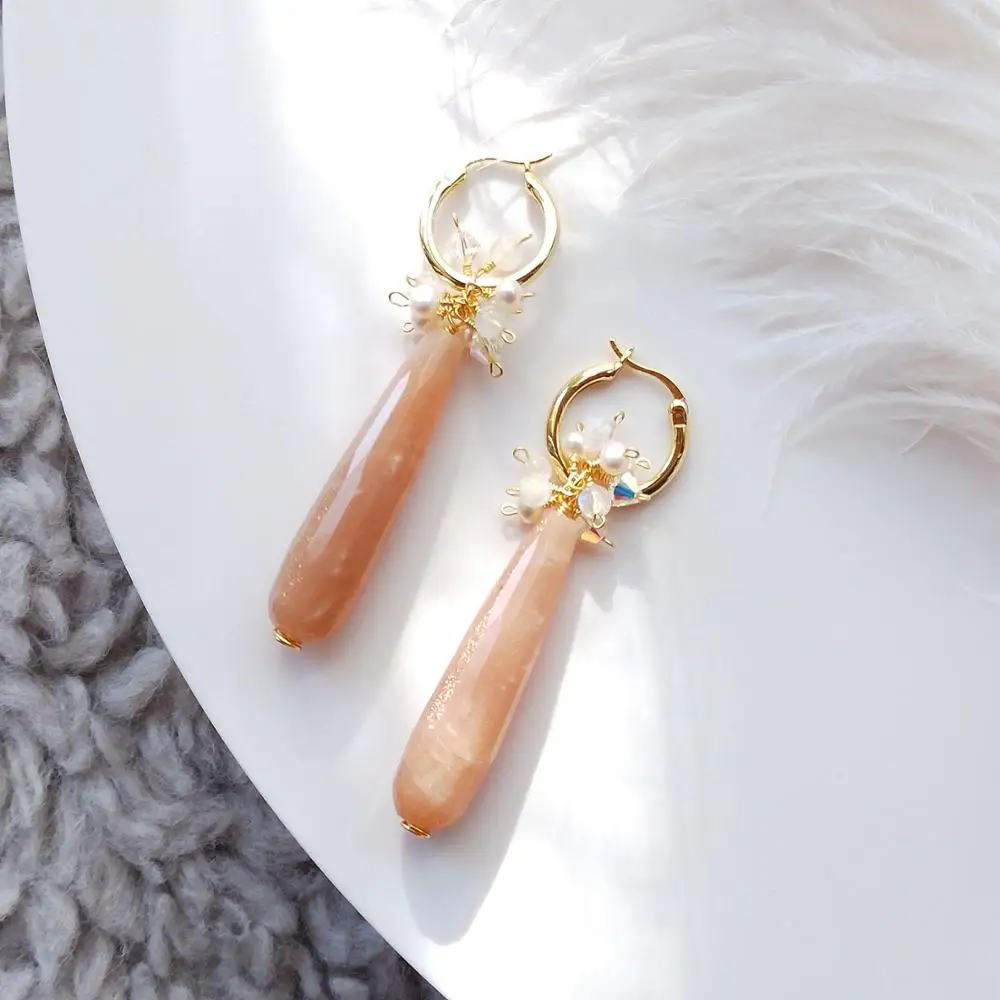 

Lii Ji Sunstone, пресноводные серьги ручной работы с искусственным кристаллом