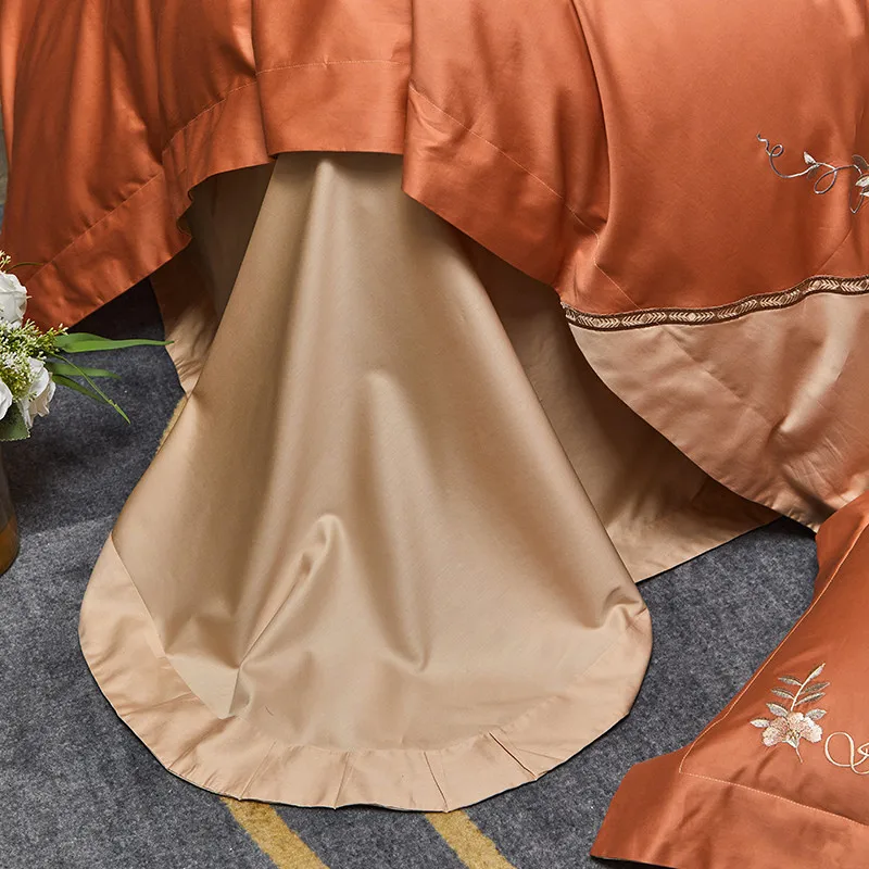 

New Luxury Chinese Style Flowers Embroidery Egyptian Cotton Bedding Set Soft Silky Duvet Cover Flat/Fitted Bed Sheet Pillowcase