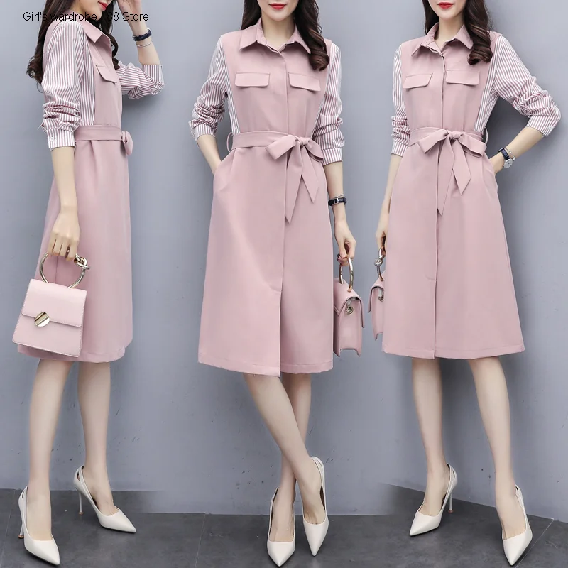 

Женское платье-рубашка в полоску, элегантное облегающее платье-рубашка средней длины для ранней осени, 2020