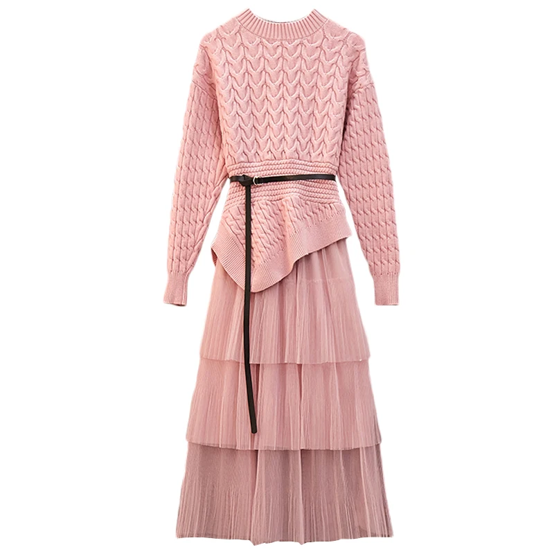 

Net Red Sweater Set Super Fairy Very Fairy Hyun-a Kim Gentle Wind Two-piece Sweater Dress Women's Slim Dress,A355