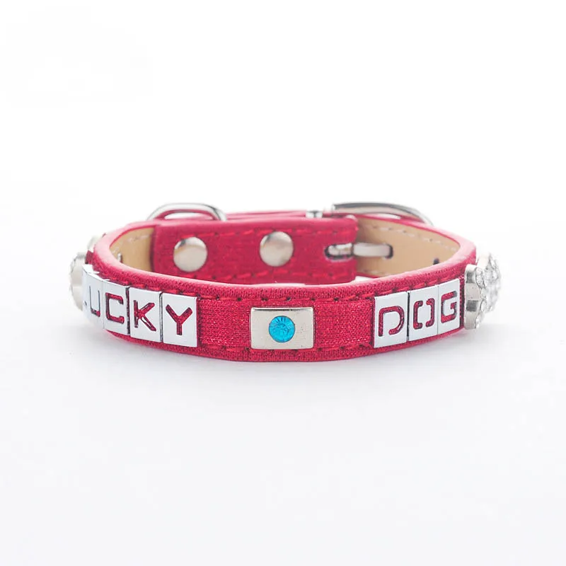 Персонализированный ошейник LUCKY DOG для собак кожаный с сапфировым покрытием