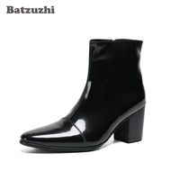 batzuzhi pointed toe leather dress boots men 7cm high heel men boots zip black business leather ankle boots bota masculina