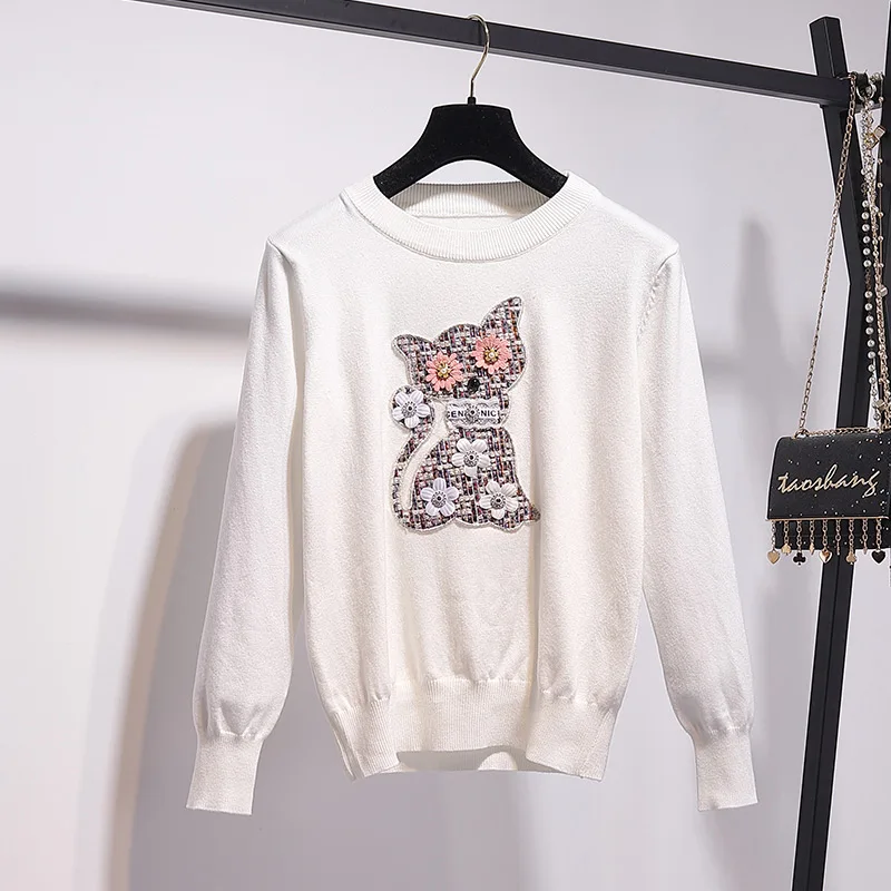 White Sweater Trytree осенне-зимний комплект из двух предметов, повседневный топ с круглым вырезом и рисунком+ юбка с поясом, модный мини-комплект для офисной леди, комплект из 2 предметов - Цвет: White Sweater