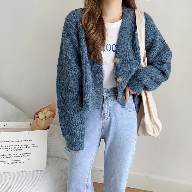 

Alien Kitty 2021 New Autumn Ladies Cardigan Solid Color French Vintage Loose Short Classic Basic Casual Sweet Hot Female Sweater