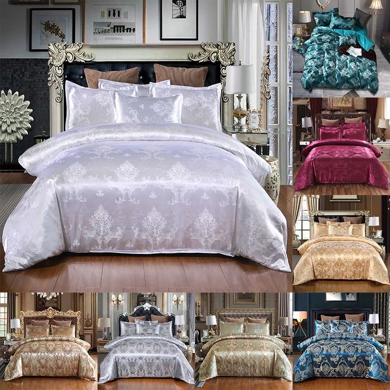 

New 2021 Satin Jacquard Comforter Bedding Set Luxury Solid European Style 2/3pcs Duvet Cover Pillowcases for Queen King Bed Size