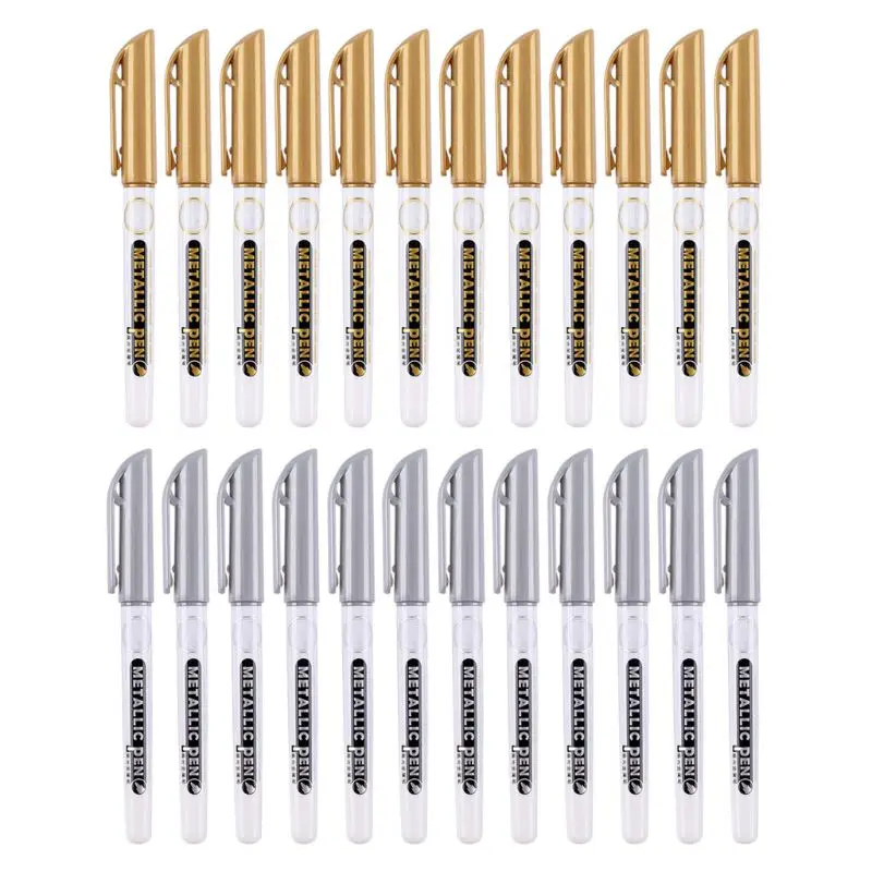

G92E 12pcs DIY Metal Waterproof Permanent Paint Marker Pens Gold Silver Craftwork Pen Drawing