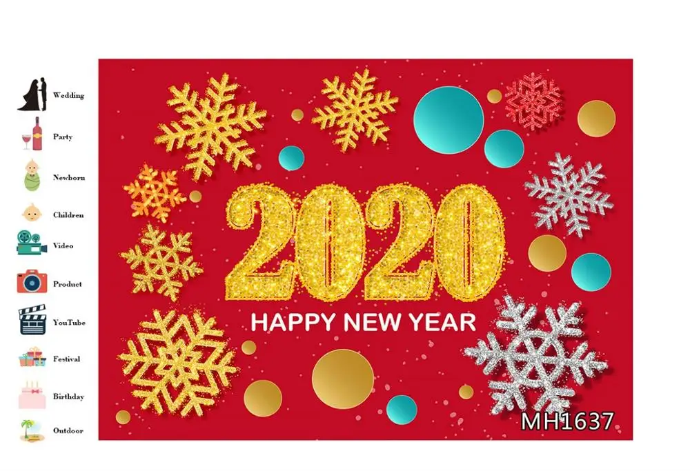 Happy New Year 2020 Photography Photo Background Christmas Eve Birthday Fiesta Party Decorations Banner Festival Studio Props |