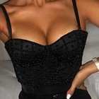Женский летний модный сексуальный топ на бретельках с бисером, белый, черный женский топ 2022, яркая уличная футболка