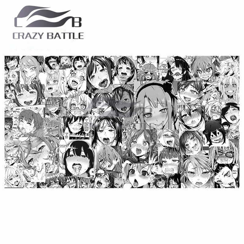 Черно-белая виниловая наклейка Ahegao с изображением лица Crazy Battle 13x7 3 см для девушек