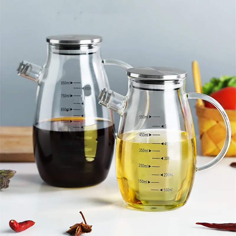 

Glass oil pot with scale leak proof oil bottle seasoning soy sauce vinegar pot oil tank household kitchen supplies Gravy Boats