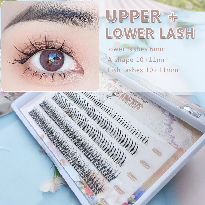 Отдельные ресницы смешанные нижние А-образной формы рыбий хвост накладные