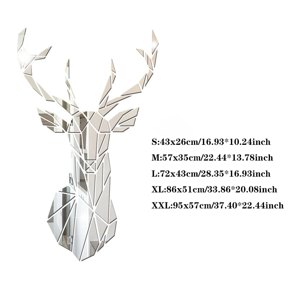 

3D Deer Head Mirror Wall Sticker DIY Acrylic Mirror Stickers Mural Living Room Bedroom Kids Home Decoration Multiple sizes