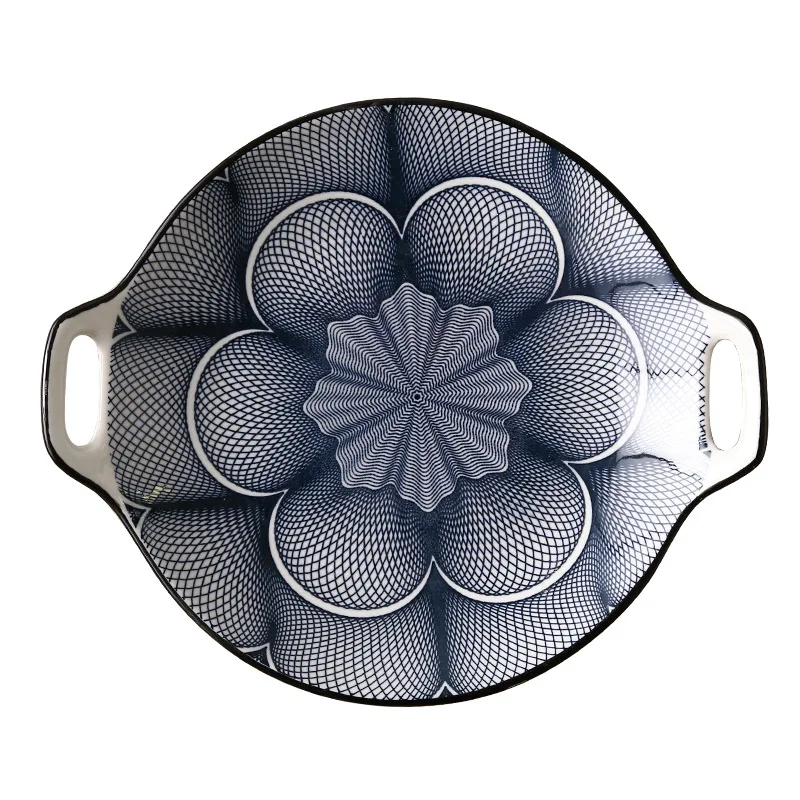 Керамическая тарелка с двойной ручкой в японском стиле 1 шт. десертное блюдо