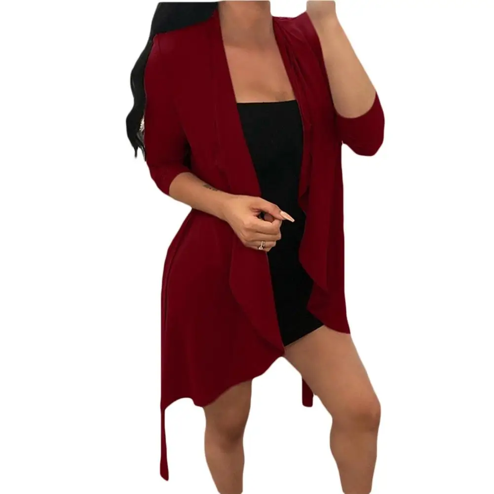 Женское однотонное пальто с длинным рукавом и открытым спереди верхняя одежда