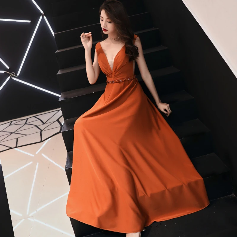 

Banquet evening dress skirt women new spring host banquet sexy V-neck dress noble and dignified atmosphere party evening dress