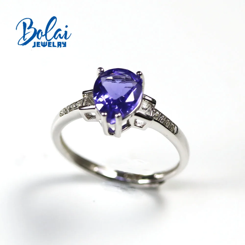 Bolaijewelry 925 пробы Серебряная Груша 7*9 мм нано танзанит драгоценный камень кольцо