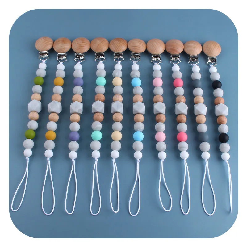 

Baby Products Beech Wood Pacifier Clip Toy Silicone Pacifier Chain Baby Molar Teether Pacifier Chain Anti-lost Chain Baby Gifts