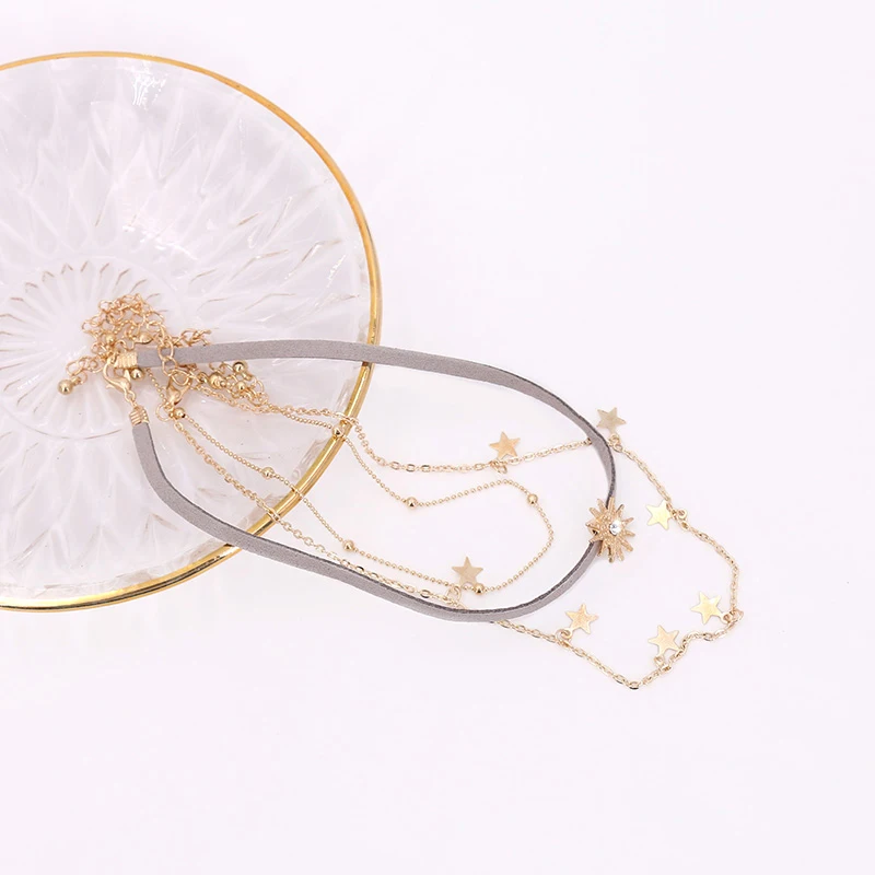 3 слоя Трендовое ожерелье набор милый солнце звезда кулон золотой цвет цепочка