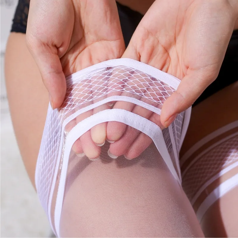 Чулки женские кружевные с силиконовым верхом ультратонкие ультрагладкие до