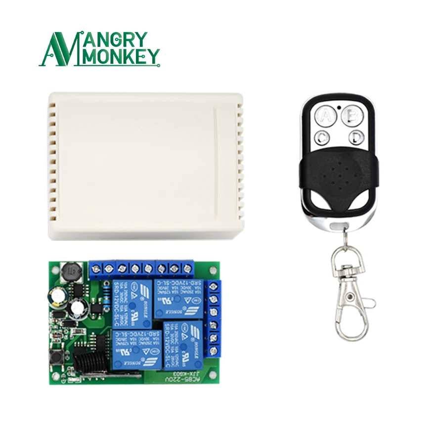 Angry monkey 433Mhz пульт дистанционного управления беспроводной переключатель AC 85V~ 250V 220V 4 chann релейный модуль приемника и 2 штуки управления 433 mhz - Цвет: AM2204 and 1AM4K01L
