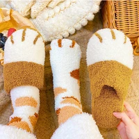 free sock super cute cat paw women fur slipers winter house bedroom keep warm plush shoes non slip indoor women furry slippers