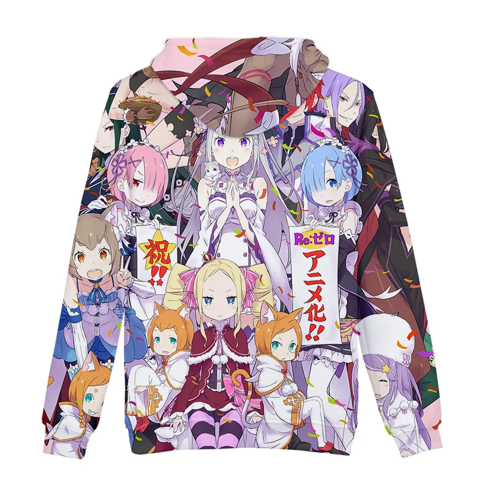 Natsuki Subaru Толстовка Re ZERO пусковая Аниме толстовки Rem Ram для женщин/мужчин Emilia пары Косплей куртка свитер Одежда