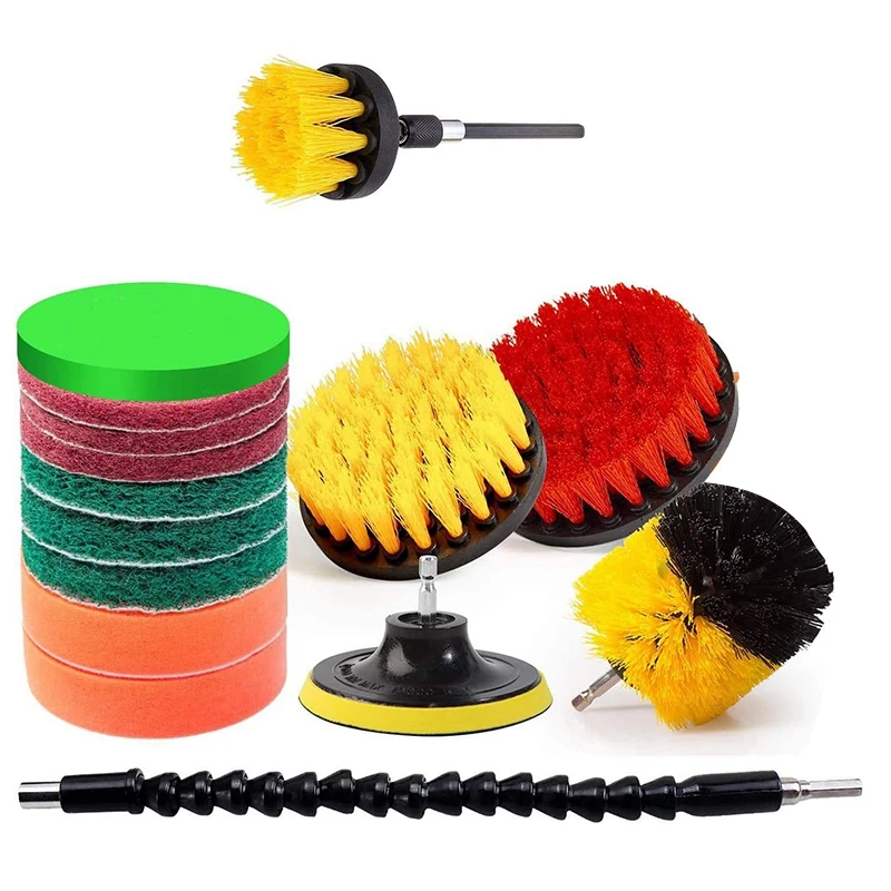 

15Pcs Drill Brush Attachment Power Scrubber Brush Scrub Pads Cleaning Kit With Extend Long Attachment For Tiles Kitchen