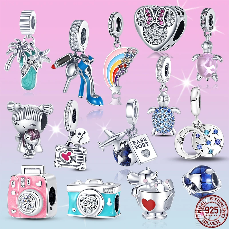 Бусины-подвески из серебра 100% пробы с черепашкой и камерой |