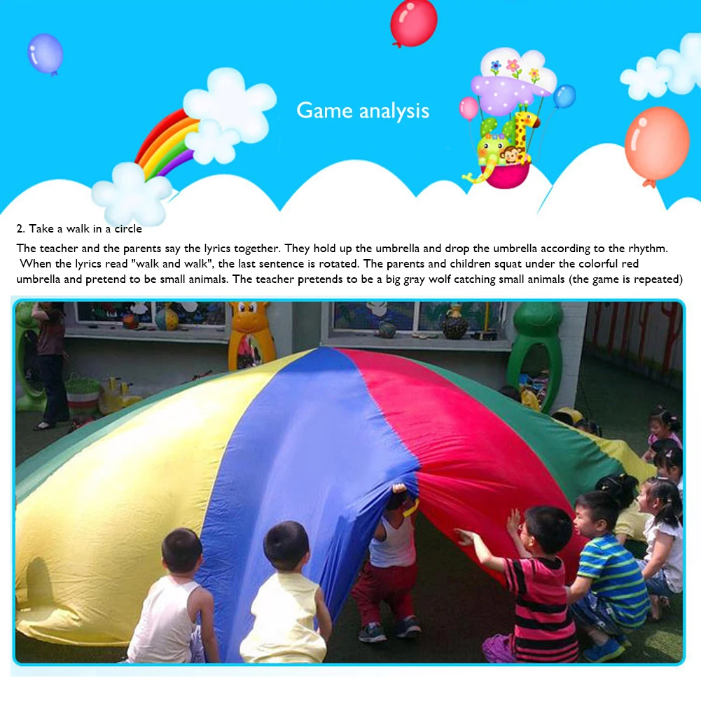 

4m/5m/6m Parachute Toy Outdoor Rainbow Umbrella Jump-Sack Ballute Play Educational Learning Study Toy Gifts for Kids