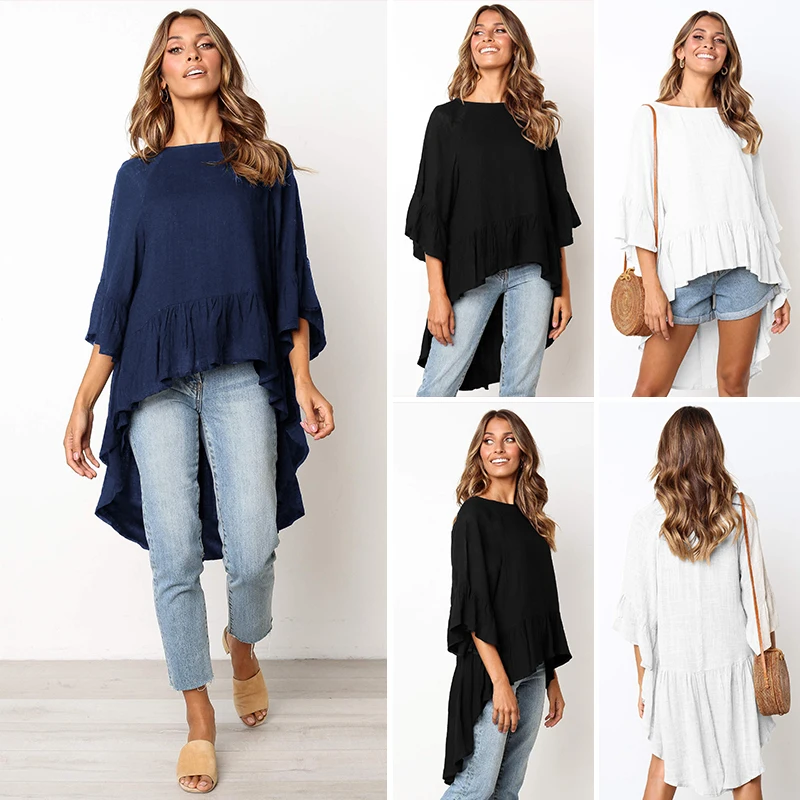 Пакет бедра нерегулярные женские футболки рукава фонарики пэчворк Свободная