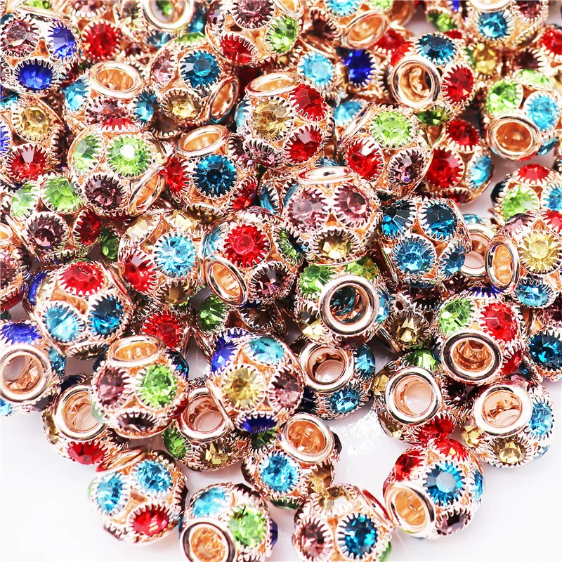 

10Pcs Colorful Crystal Rhinestone Big Hole Round Ball Shape Murano Charms Loose Spacer Beads for Women Bracelet Jewelry Making
