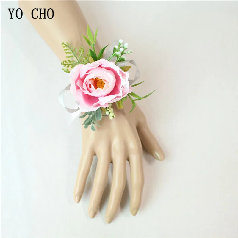 wrist corsage-G Йо Чо искусственный цветок Мужская бутоньерка, жених бутоньерка Buttonhole свадебный цветок на запястье Шелковая Роза украшение для свадьбы аксессуары для планировщика - Цвет: wrist corsage-G