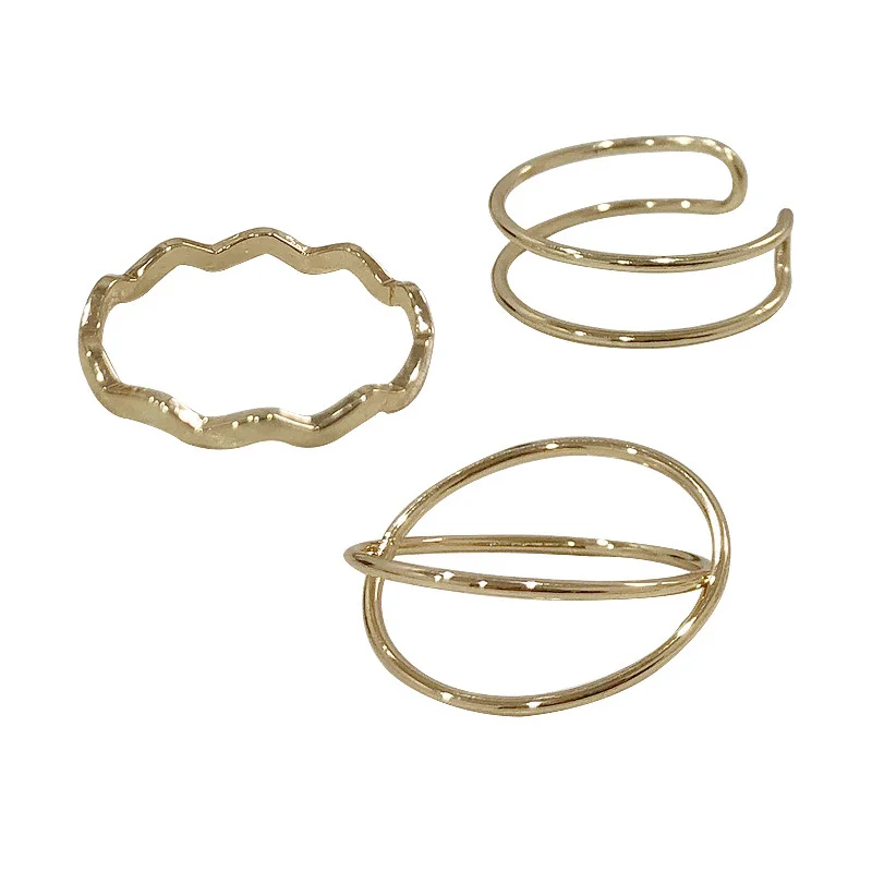 

3-piece Ring Ins Cold Wind Double Layered Combination Ring Female Cross Plain Ring Simple Thin Thin Index Finger Ring Wholesale