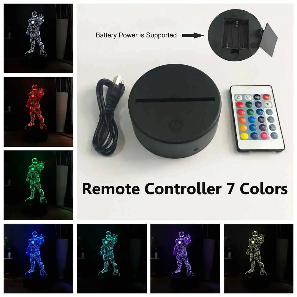 USB Remote 7 colors Фигурки Marvel светодиодный ночник RGB7colorful стоящий крутой Железный человек настольная лампа дети кабинет лампа Дети подарок на день рождения праздник - Испускаемый цвет: USB Remote 7 colors