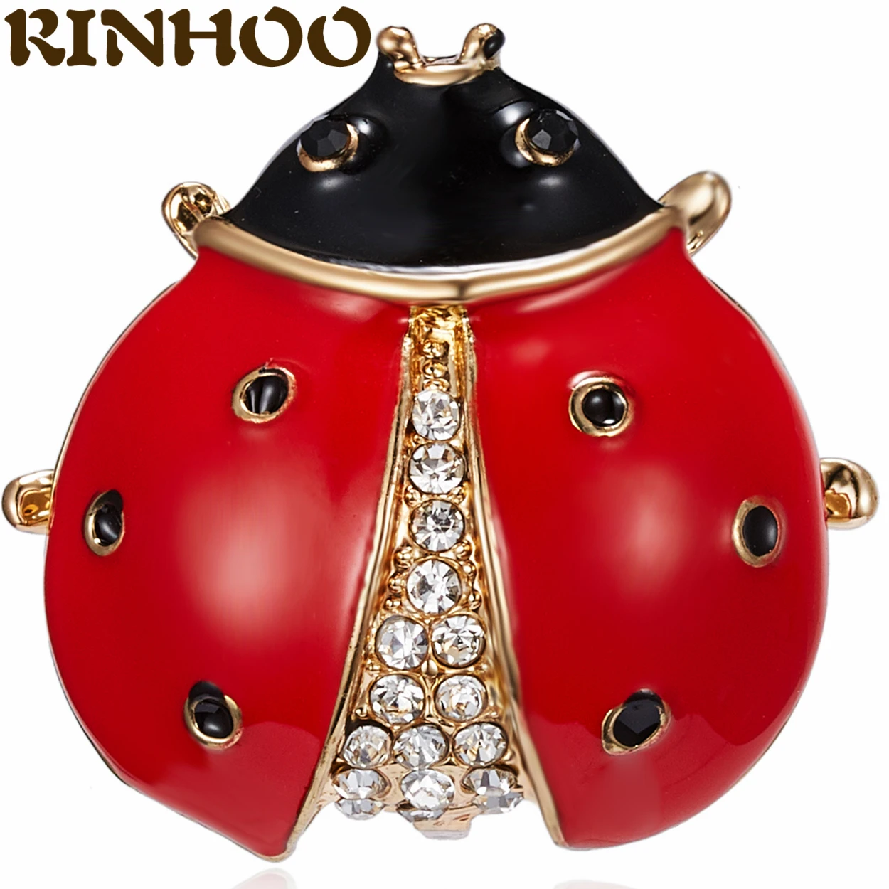 Женская эмалированная брошь красная в форме божьей коровки стразы Ювелирное