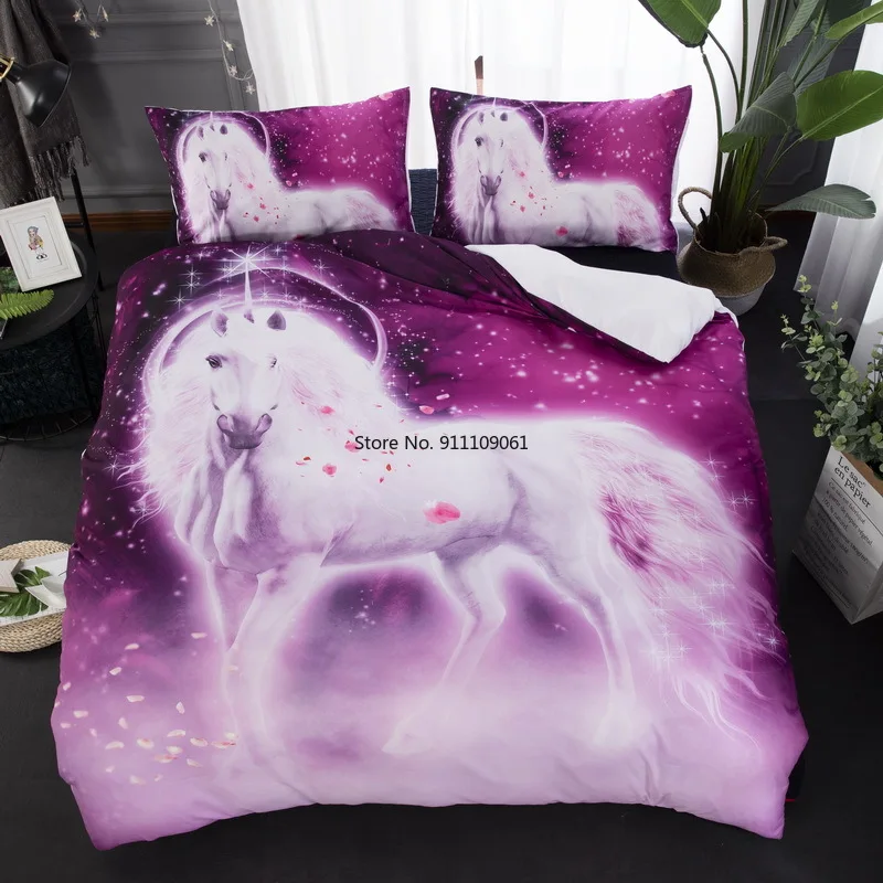 

Flowers Rainbow Unicorn Bedding Set 2-3pcs Believe Miracles Cartoon Single Double Size Bed Duvet Cover Animal for Children Girls