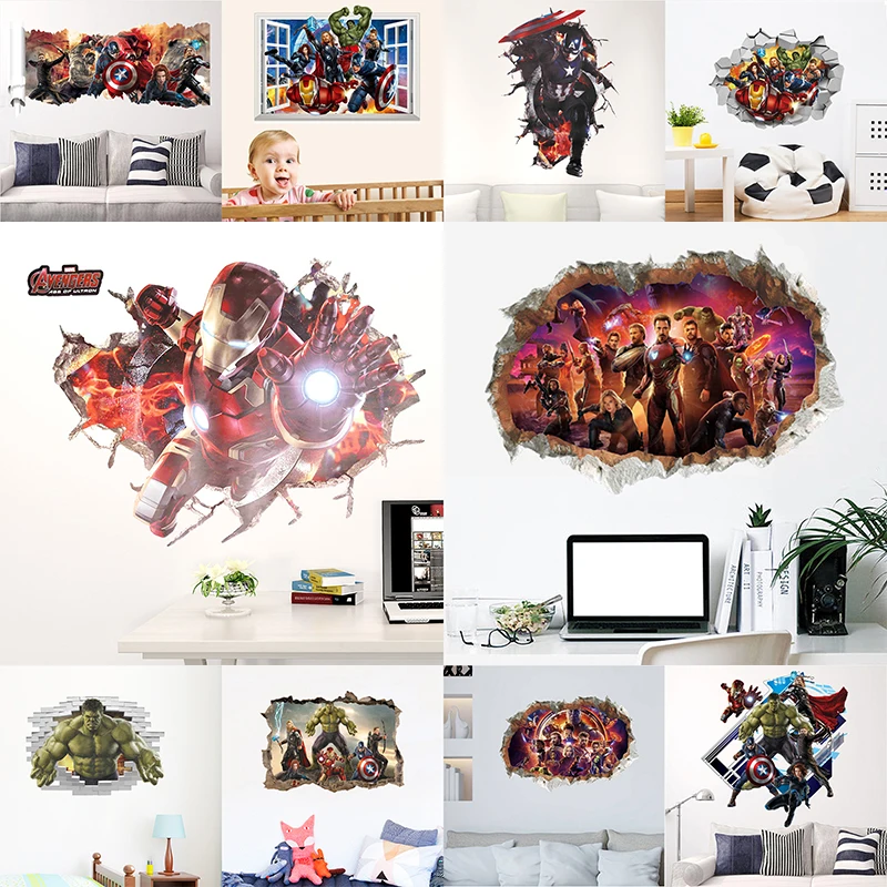 3D фильм мстители через настенные наклейки для детской комнаты Супер Герои